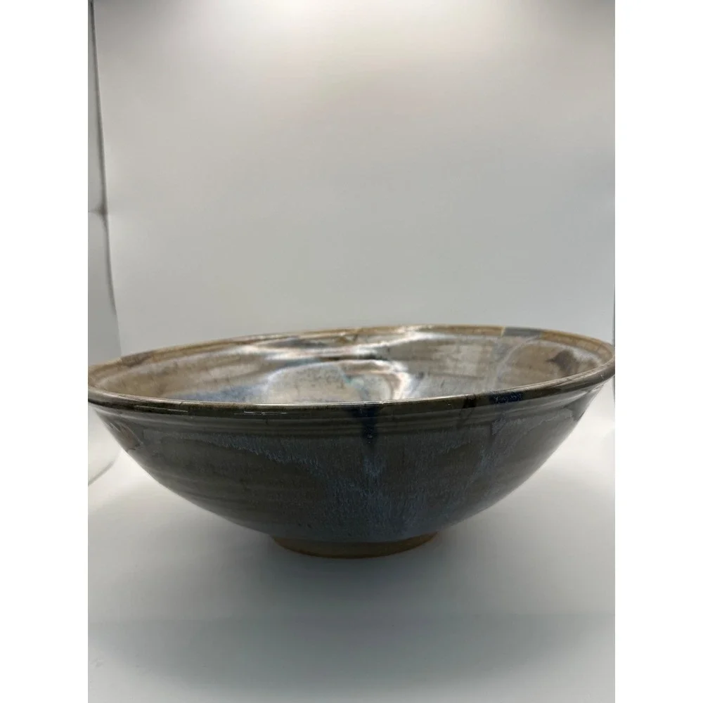 Vtg Studio Pottery Hand Thrown Glazed Ceramic Serving Bowl Signed Artisan B‎